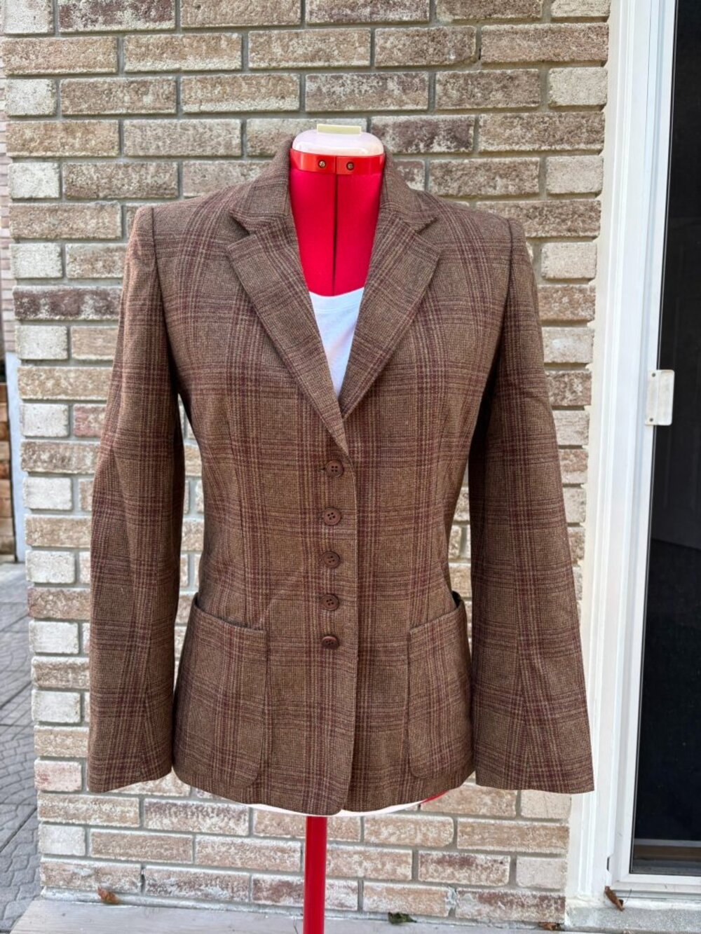 Vintage Hobnobber Toronto Wool Plaid Blazer Brown Size 10
